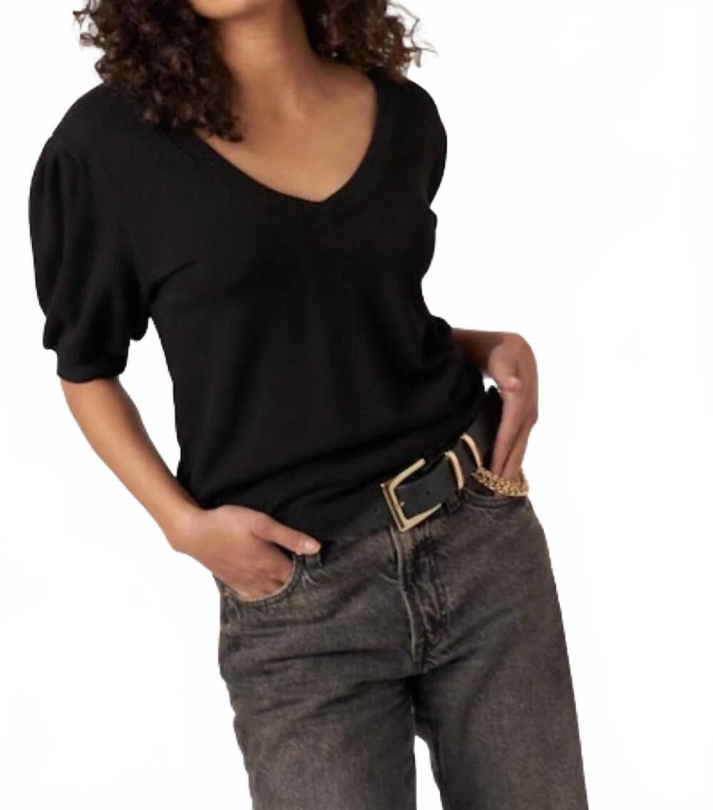 NEW PROJECT SOCIAL T in my feels puff sleeve v-neck pullover in black